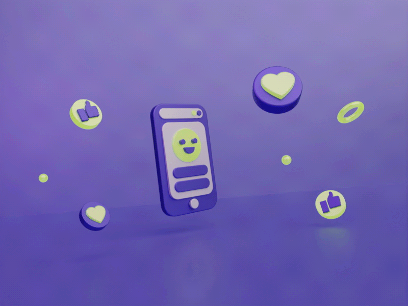 Phone 3d animation 3d 3d animation 3d illustration animation avatar blender camera design face gif heart like motion reflection smile violet