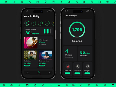 Fitness App Design - Activities Screens app design design fitness illustration mobile design product design ui ui design userexperience