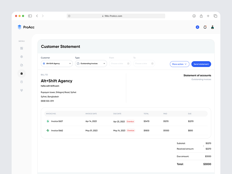 Money Management Saas - Customer Statement page bills cloud app customer data finance app finance tracker financial management fintech invoices minimal ui saas saas product software statement table ui uiux ux design web app web software