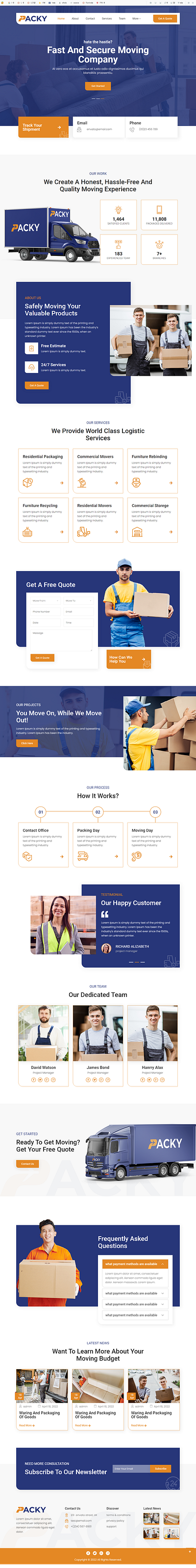 PACKY | Packers & Movers Service Elementor Template Kit branding business company courier crago delivery design design idea graphic design logistics logo mover pakers service shiping transport ui ux website