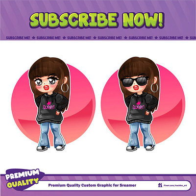 girl with hip-hop style design discord emotes facebook emotes illustration loyalty badges sub badges sub emotes twitch emotes youtube emotes