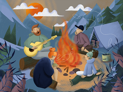⛺️ Camping at the sunset | Hyperactive branding camp fire camping characters cozy design family graphic design graphics hyperactive illustration outdoor people poster print sunset ui vacation vector web design