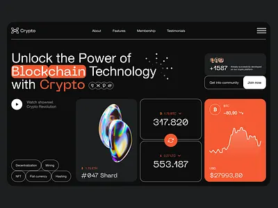 Crypto bitcoin blockchain crypto crypto trading dark theme financial hero landing nft ui ux wallet web