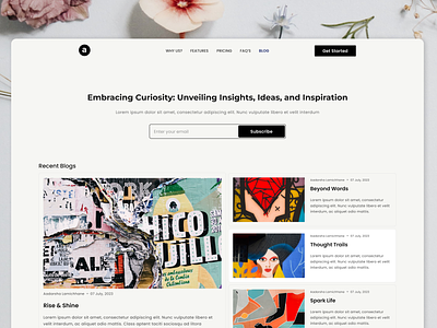 Blog Page (Premium) art blogs page brand first upload get started graphics design homepage innovation inspirations for designs inspire landing page minimalist premium and minimal responsive design subscribe to blogs typography and color ui principles ui ux web design