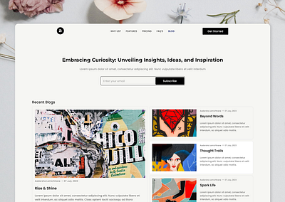Blog Page (Premium) art blogs page brand first upload get started graphics design homepage innovation inspirations for designs inspire landing page minimalist premium and minimal responsive design subscribe to blogs typography and color ui principles ui ux web design