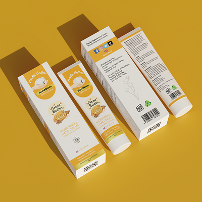 Tube and Box Packaging for Nordic Cotton Moisturizing Hand Cream 3d modeling branding cosmetics packaging illustration label and box design label design packaging packaging design rendering skin care packaging