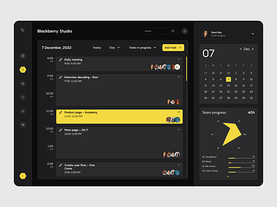 Blackberry Studio Dashboard 2023 agency calendar chart collaboration composition dashboard design design team grid interface management product design project task team timetable ui ux workflow