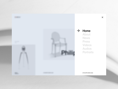 Minimal burger navigation black and white bold clean easy ghost chair minimal nav navigation simple starck ui website