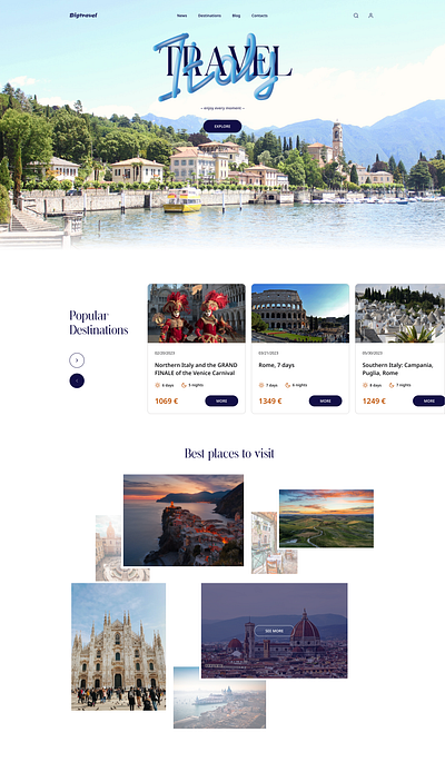 Концепт сайта тур фирмы design shop site uxui design италия путешествие туризм