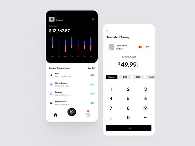 Finance Management Mobile App app balance bank banking barchart card chart clean details finance fintech history management mobile money send transaction transfer ui ux
