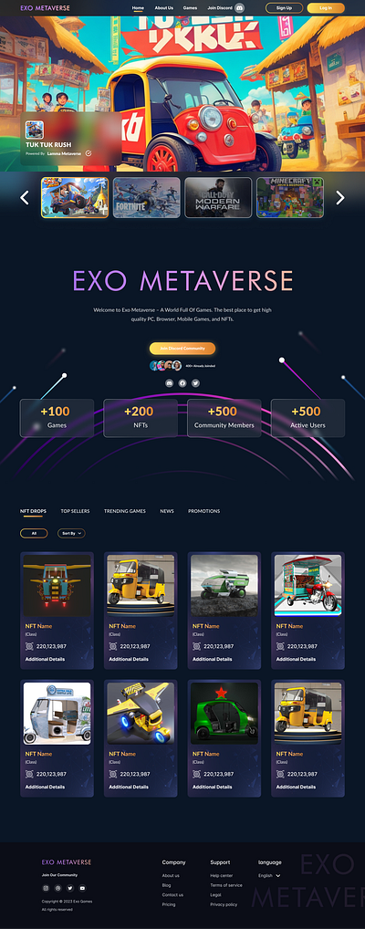 Exo Metaverse Gaming Platform concept app design dribbleshot gaming platform landing page design nft marketplace ui uidesign uxdesign