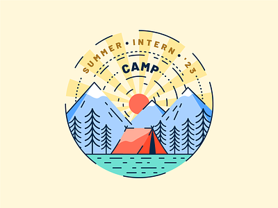 Summer Camp camp fire flat illustration sunset tent vector woods