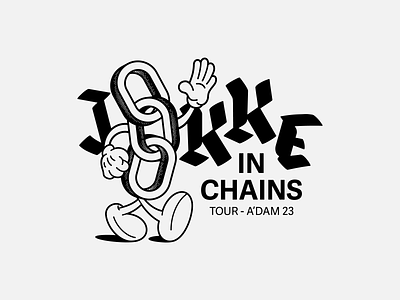 JOKKE IN CHAINS amsterdam bachelor branding cartoon chains comic festival hands illustration logo minimal party symbol tour