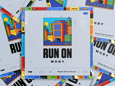 Moby – Run On 70s bashbashwaves cars city colourful illustration loop looping illustration moby mockup motion design play playlist rhox run on skyscrapers stack traffic jam vintage vinyl