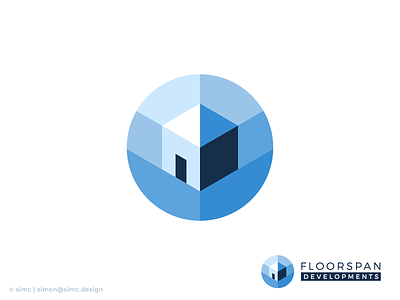 Floorspan Developments | Logo Design blue branch building concrete construction hexagon house housing icon identity logo logo design manufacturer precast round shading sharp symbol uk brand