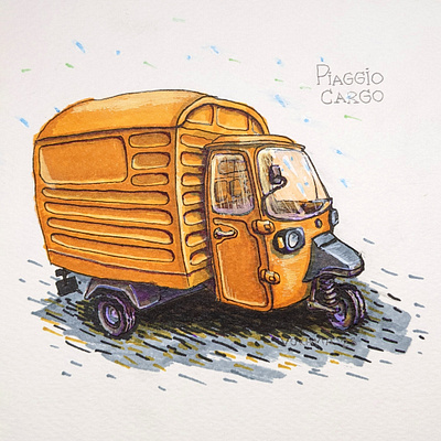 Piaggio cargo car illustration piaggio vehicle vokama