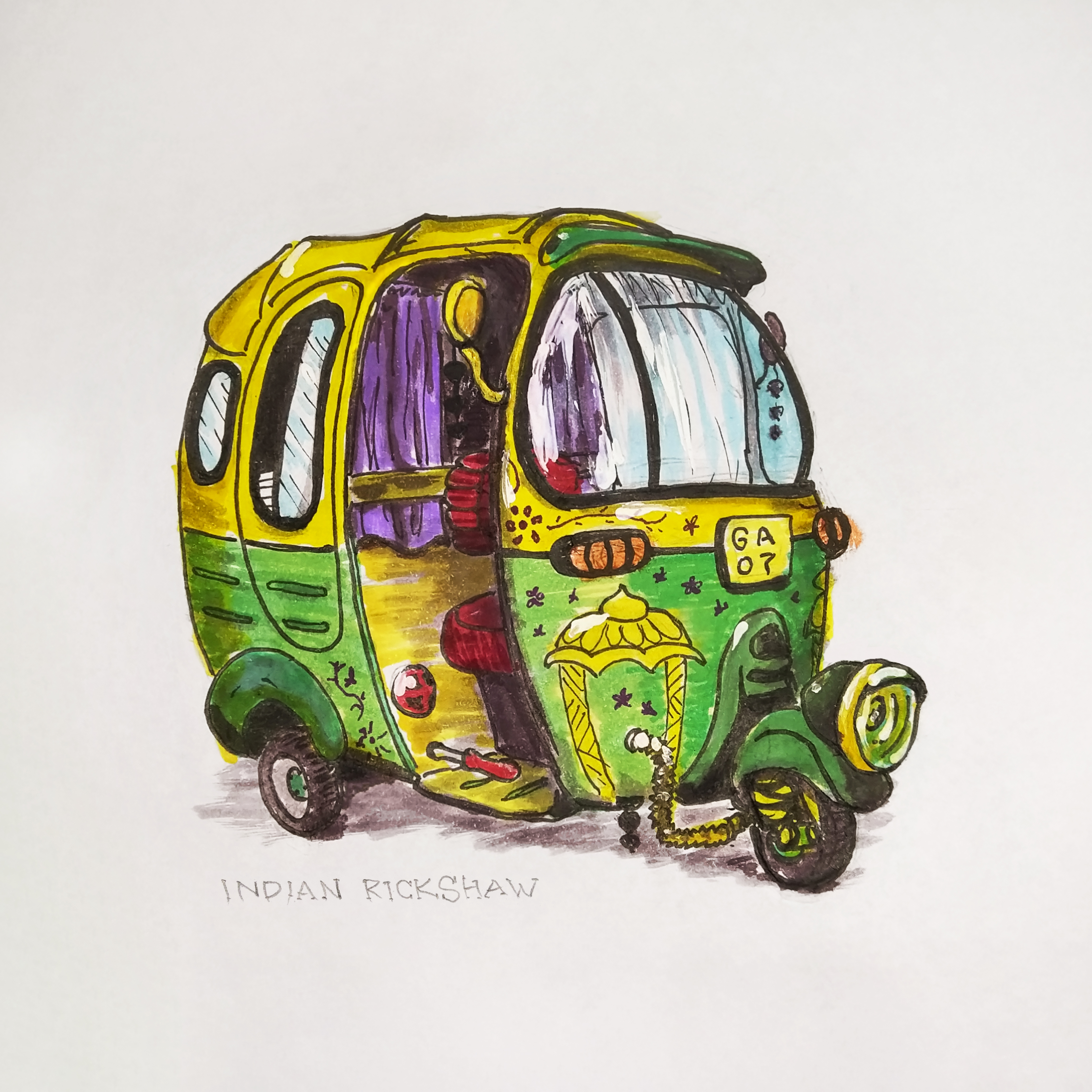 Indian Auto Rickshaw Sketch Digital Art by Danaan Andrew - Pixels