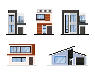 Set of modern American houses. Set of trendy luxury houses facade