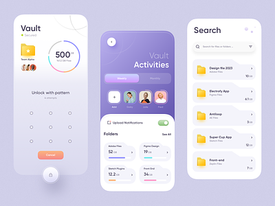 File Vault App v2 android beautiful design clean design dashboard data design trends file manager file sharing app file storage google cloud icloud ios latest design made in china nice app design shareit stats task app