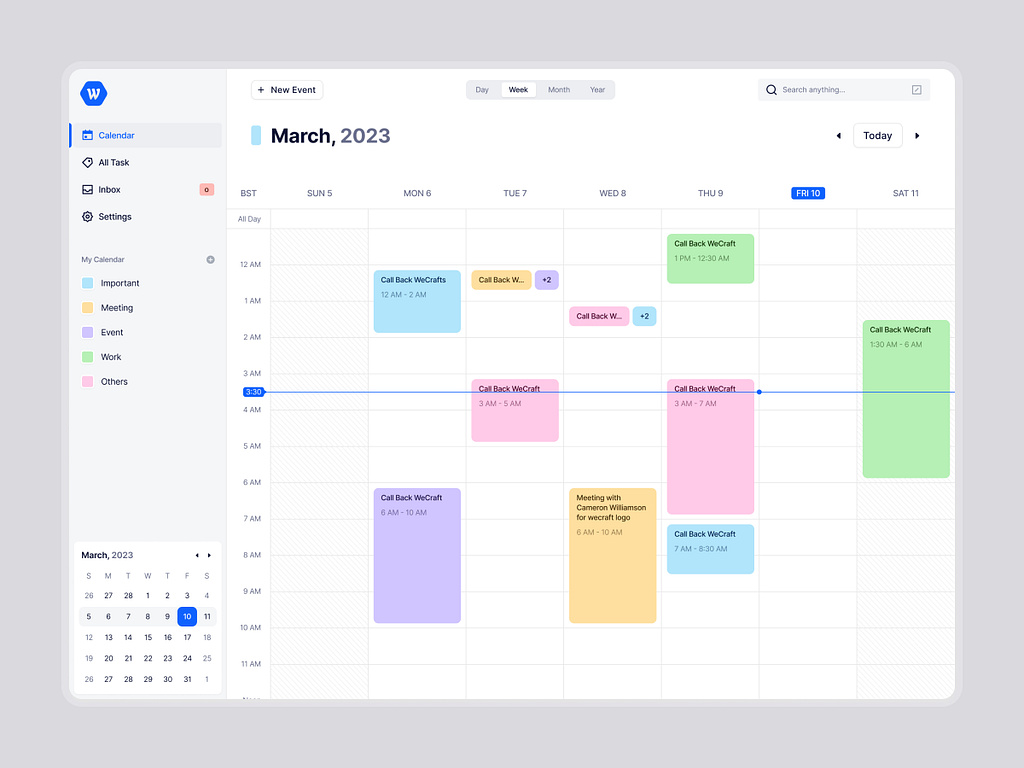 WeCraft - Week Calendar View by Pixie_Dust for WeCraft on Dribbble