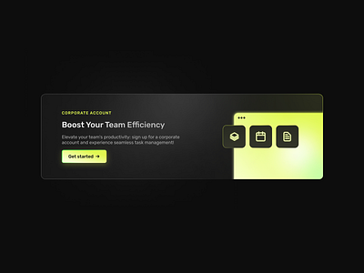 Dark Fluo Modern Banner 2023 account banner corporate dark mode design effect fluo icons layout management minimal modern new produtivity sign up software task team ui