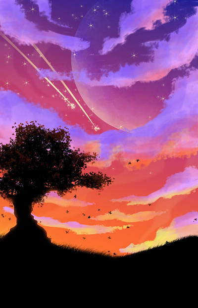 Amigdala afternoon fantasy art illustration sky sunset vector