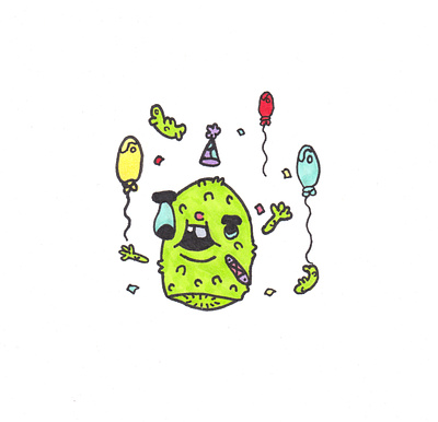 It's a Pickle Party balloon cartoon celebration character confetti drawing hand drawn happy illustration markers party party hat pickle