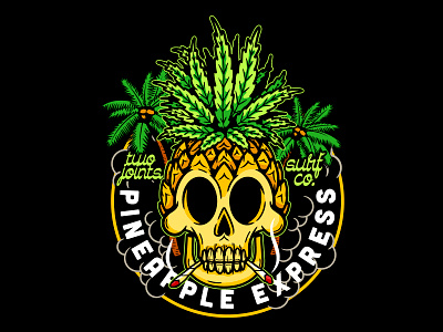 Pineapple Express cannabis cigarette company crumby crumby creative doobie joint leaf palm tree pineapple pineapple express skull smoking surf surfing two joints vector weed weed leaf