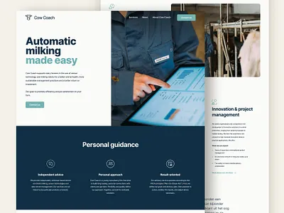 Cow Coach - milking - home page coach cow home page homepage interface landing page science ui ux web web design webdesign website website design