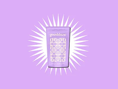 Gooddaze Cannabis Gummies branding cananbis cbd design dfw dispensary freelance freelancer geometric graphic design icon lavender logo mark package packaging pattern purple starburst