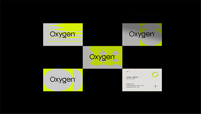 Oxygen Fitness Business Cards abstract branding business card dallas design fitness freelance freelancer geometric graphic design icon logo mark mockup neon set vector work out yellow