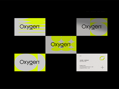 Oxygen Fitness Business Cards abstract branding business card dallas design fitness freelance freelancer geometric graphic design icon logo mark mockup neon set vector work out yellow