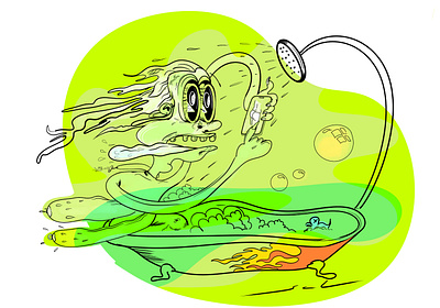 Francis Bath bath character colorful illustration monsters rat fink tongue