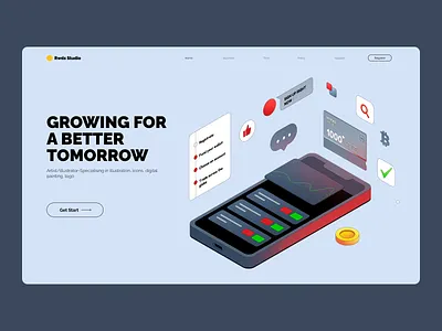 landingpage chart crypto data hero illustration illustration isometric phone