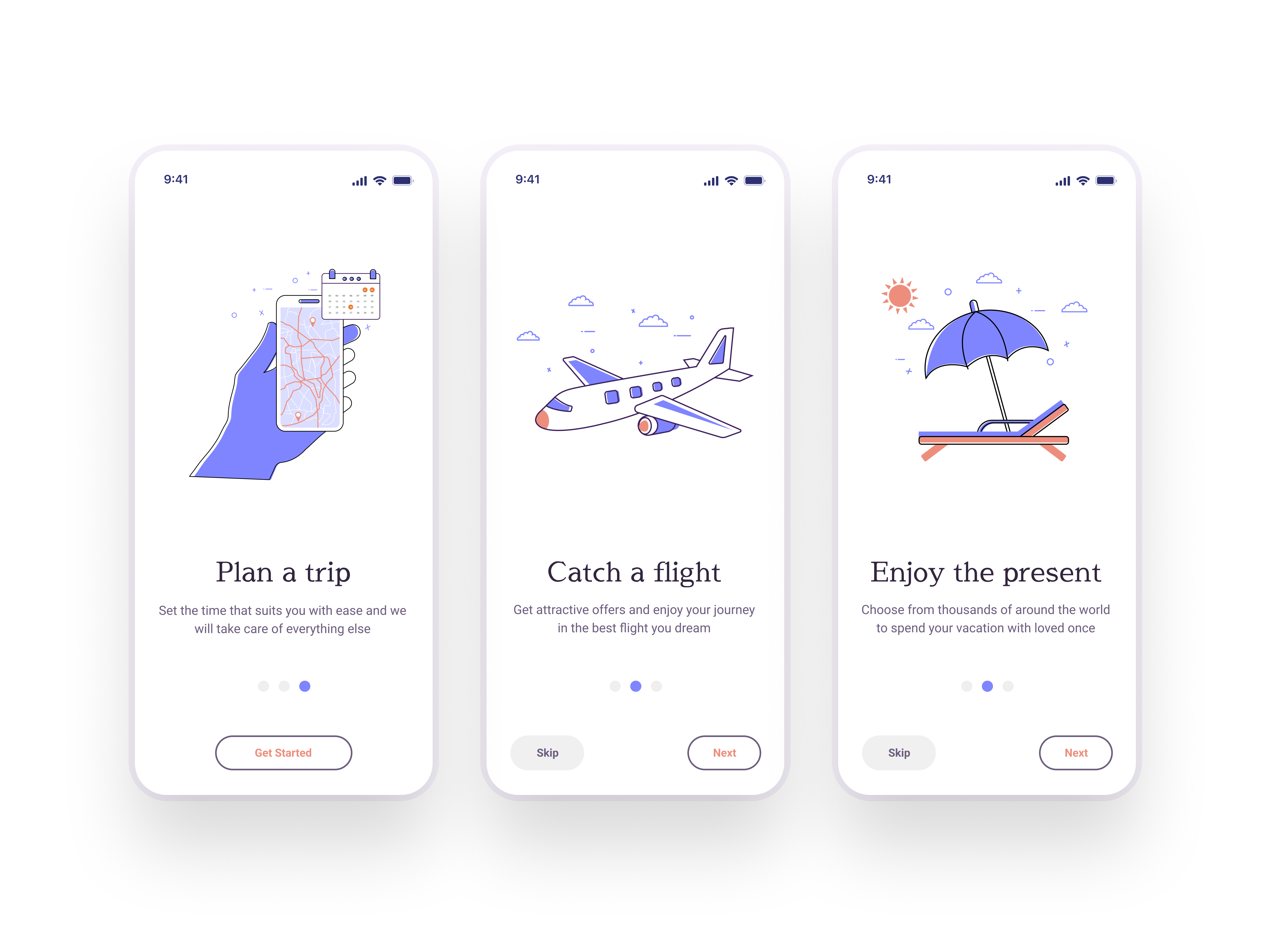 Travel App illustration doodle flat illustration lineart onboarding purple travel app trip ui vacation vector violet