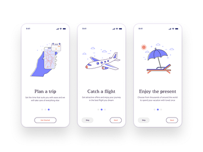 Travel App illustration doodle flat illustration lineart onboarding purple travel app trip ui vacation vector violet