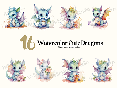 Watercolor Cute Dragons ai png watercolor watercolor cute dragons