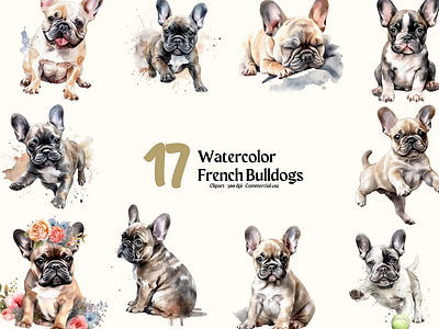 Watercolor French Bulldogs bulldogs dogs watercolor watercolor french bulldogs