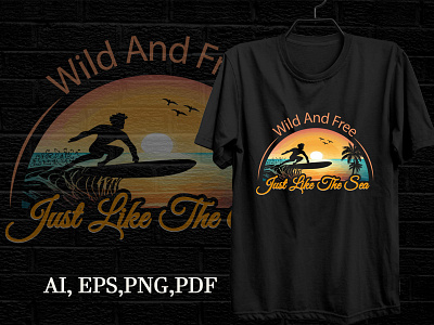 Wild and free just like the sea t shirt design appreal black branding camping climbing clothing colorful design fashion illustration mountain nature outdoor retro summer trip tshirt typography vector vintage