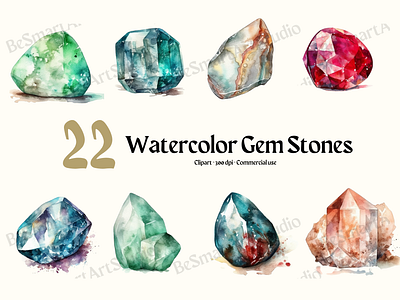 Watercolor Gemstones png files stones watercolor gemstones