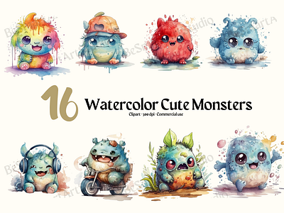 Watercolor Monsters commercial use monsters png watercolor