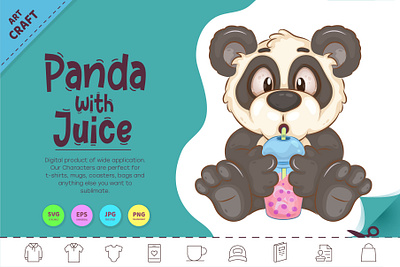 Cartoon Panda with Juice. cartoon