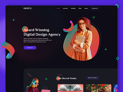 Aestry Creative Agency 3d agency colorful creative creative agency dark design designer digital agency gradient graphic design hero hologram illustration landing landing page ui ux web web design