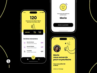 onetip App Design android app application black cash coin component design figma illustration interface ios mobile money product ui ux vector yellow