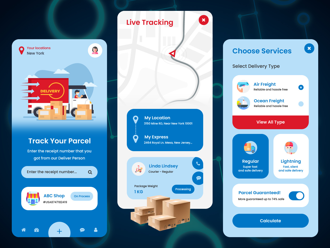 Parcel Delivery App UI Design by WebDesk Solution on Dribbble