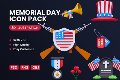 MEMORIAL DAY 3D ICON 3d icon 3d object 3d render american independence day memorial day united