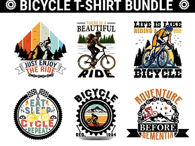 Bicycle T-Shirt Design Bundle activedesign adventure appreal bicycle bundledesign design graphic design illustration logo marchdesign merchandise mockup new tee ride t shirt design tees tshirtbundle tshirtdesign vector vintage