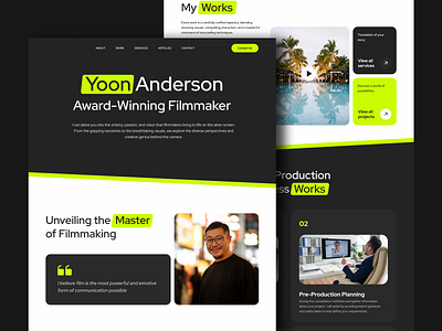 Filmmaker Portfolio art black cards design hero home page landing minimal modern neon personal website portfolio style ui website