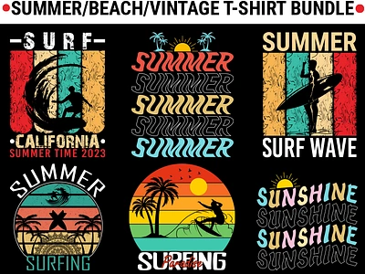 SUMMER/BEACH/VINTAGE T-SHIRT BUNDLE activedesign beach branding design graphic design graphictee illustration logo marchandise marchbundle new tee streeatwear summer summerbeach t shirt design tees tshirtdesign ui vector vintage