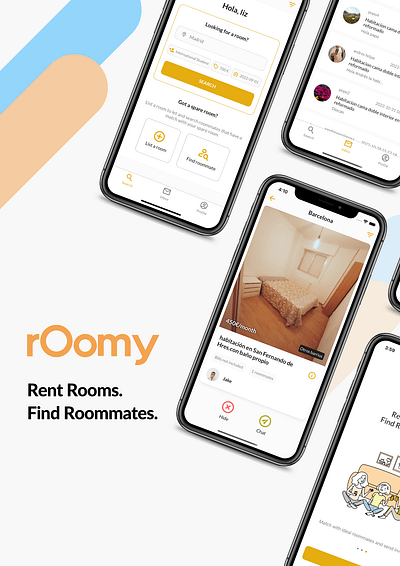 Roomy, alquila tu habitación en pisos compartidos app graphic design ui ux